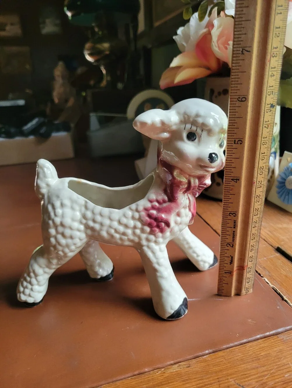 Vintage Kitsch 1950's White Lamb Planter with Pink Bow 🎀